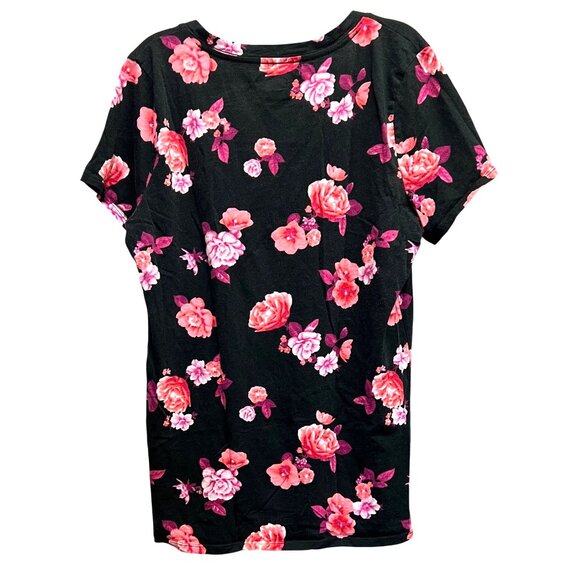 Victoria Secrets Pink Womens Floral Black T-Shirt Medium V Neck Short Sleeve - Picture 2 of 2